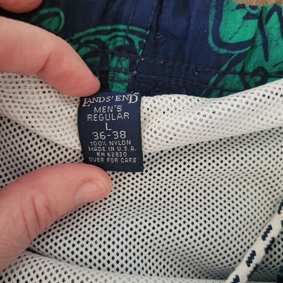 Lands' End Men's Large 36-38 Navy Blue & Green Turtle Swim Trunk Shorts Elastic - Picture 4 of 10